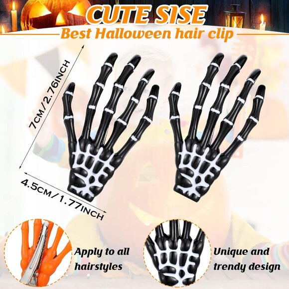 6 Pairs Halloween Skeleton Hair Clips Hands Bone Claws Skull Hand Hair Clip Goth - Picture 2 of 7